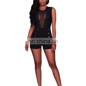 2017 Fashion Ladies Deep V Neck Transparent Sexy One Piece Bandage Women Jumpsuits thumbnail-4