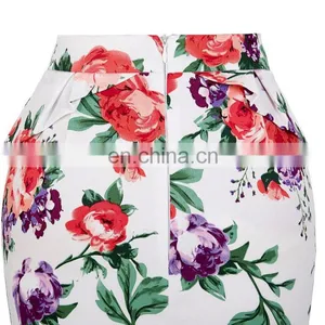 Grace Karin Occident Women Hips Wrapped High-waisted Short Cotton Flower Printed Pencil Vintage Skirt CL008928-8 thumbnail-4
