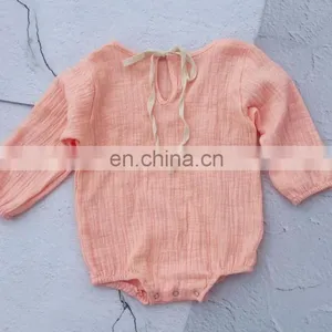 Wholesale Soft Cotton Full Sleeve Baby Girls Boys Linen Romper thumbnail-6