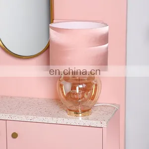 Wholesale Home Hotel Used Modern Nordic Glass Base Pink Office Desk Lamp in Bulk thumbnail-1