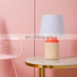 Modern Indoor Decorative Matte Salmon Pink Living Room Porcelain Light for Study With White Lampshade thumbnail-1