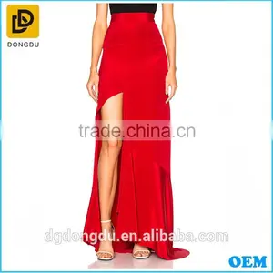 2016 High Quality Hot Sexy Silk Stain Red Long Slipt Skirt thumbnail-1