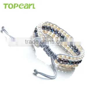 Topearl Jewelry Potato Freshwater Pearl Bracelet Woven Leather Wrap Latest Design Vogue Jewellery Bangle CLL174 thumbnail-2