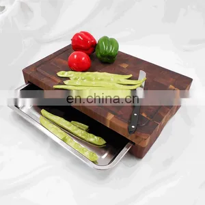 Extra Large Walnut Chopping Board Cutting Board With Stainless Steel Tray thumbnail-3