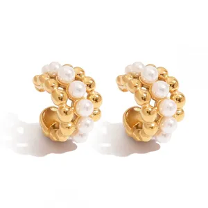 26 Small Bubble Initial Letter Stud Earrings Gold Plated Stainless Steel thumbnail-3