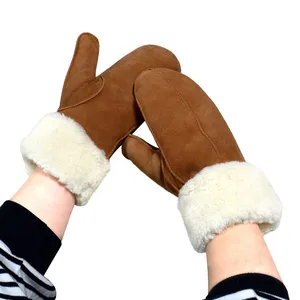 Gloves Manufacturer Wholesales Fur Sheep Skin Leather Gloves Mittens for Women and Men Really Sheepskin Gloves thumbnail-3