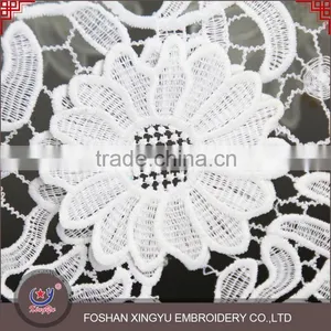 OEM Beauty Fashion French White 3D Flower Pattern Embroidered Mesh Lace Fabric for Garment Clothing thumbnail-6