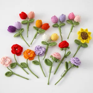 Thai-Style Rose Stems Knitted From Soft Cotton Yarn - Artificial Roses, Crochet Flowers, Handmade Gift Wholesale thumbnail-2