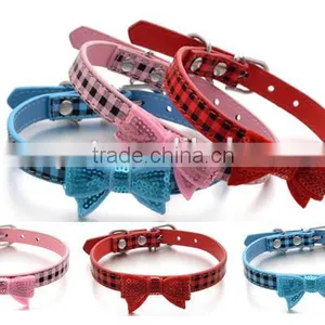 Wholesale Dog Collar Supplies Square Sequins Embroidery Bows Pet Collar thumbnail-3
