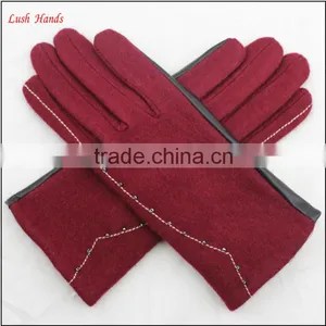 Ladies Simple Red Woolen and Beautiful Women PU Hand Gloves thumbnail-2