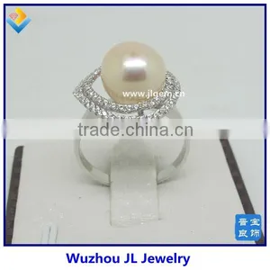 2014 Elegance Ladies 10mm Pearl 925 Silver Ring With CZ Border thumbnail-1