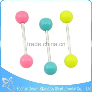 2016 Body Jewelry Wholesale Colorful Tongue Piercing Pearl Tongue Ring thumbnail-1