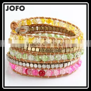 Shinning Crystal Metal Beads Multi Element 5 Wrap Leather Cord Bracelet thumbnail-1