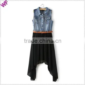 2015 High Fashion Denim Match Chiffion Ladies Denim Chiffon Dress thumbnail-4