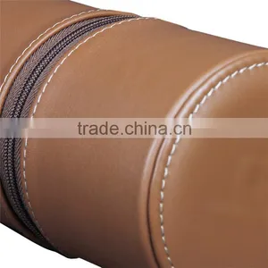 Custom 2 Slot Round Leather Travel Watch Box With Zipper thumbnail-5