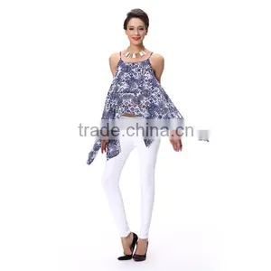 American Casual Garment Spaghetti Irrgular Hem Flower Printed Tops thumbnail-2