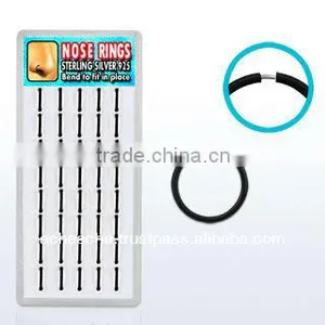 Display Box With 40 Pcs. of Black Plated 925 Sterling Silver Seamless Nose Hoops, 18g (1mm) - Outer Diameter 3/8" (10mm) thumbnail-1