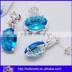 Many Designs !!! Created Blue Opal And Oval Light Blue Topaz Necklace Pendant thumbnail-2