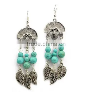 2016 Celebrity Design India Ethnic Style Leaf Tassels Pendant Turquoise Earrings thumbnail-4