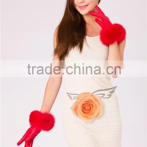 Cheap Cute Fashion Winter Warm Mittens Gloves Lamb Leather With Fox Fur Trimmings thumbnail-5