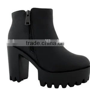 New Women Almond Toe Lace Up Lug Sole Platform High Chunky Heel Bootie Sneakers thumbnail-3