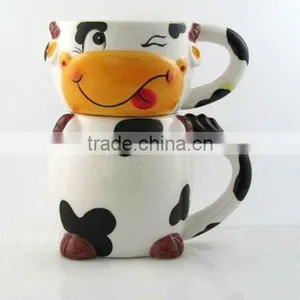 3D Animal Ceramic Doubule Shap MUg -Cow thumbnail-1