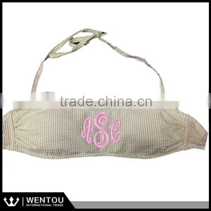 Wholesale Monogrammed Seersucker Bandeau Top With Ruffle thumbnail-6