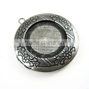 20mm Setting Size Vintage Antique Silver Round Photo Locket Bezel Tray Pendant Charm DIY Supplies 1113004 thumbnail-1