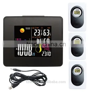 Durable RF Wireless LED Weather Station Clock Black With Backlight In/Outdoor Temperature Humidity With 3 Transmitters thumbnail-1