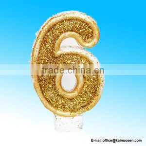 Number 6 Numerals Birthday Party Cake Candle Glitter Gold White thumbnail-1