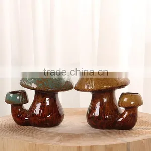 New Design Rustic Decor Mushroom Shape Bonsai Pottery Pot thumbnail-1