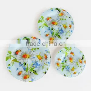 3pcs Glass Plate Set With Decal, Round Glass Dish, G321062 thumbnail-1