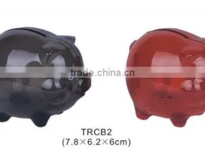 Colorful Clear Glass Chubby Pig Piggy Bank Saving Money Coin Box Gift for Kids thumbnail-1