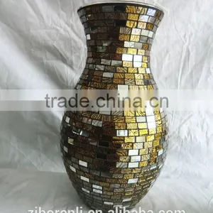 Brown Mosaic Antique Flat Round Glass Vase thumbnail-4