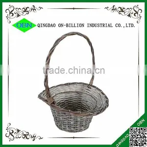 Vintage Wash Grey Wicker Flower Basket With Handle thumbnail-5