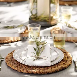 Round Natual Straw Weave Water Hyacinth Dinner Pad Mat Placemat Tablemat for Wedding thumbnail-1
