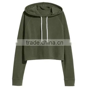 Plain Hoodies No Pocket Olive Sexy Ladies Cropped Top Sweatshirt Fashion Long Sleeve Cotton Hoodies Custom Pullover thumbnail-1