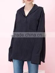WOMEN'S FALL BLACK WHITE STRIPE LONG SLEEVE BLOUSE thumbnail-1