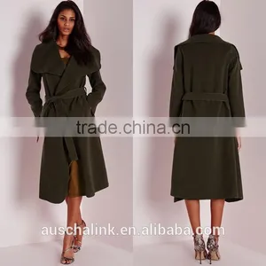 Best Selling Custom Lady Khaki Waterfall Coat Wholesale thumbnail-6