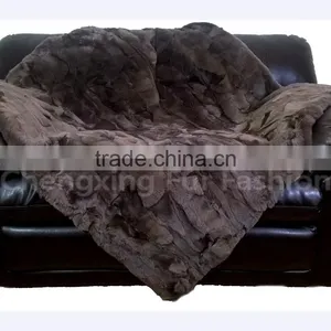 CX-D-66F High Quality Pachwork Rex Rabbit Real Fur Throw Blanket thumbnail-1