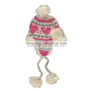 Factory Produce Lovely Heart Acrylic Soft & Warm Knitted Hat in Good Price thumbnail-2