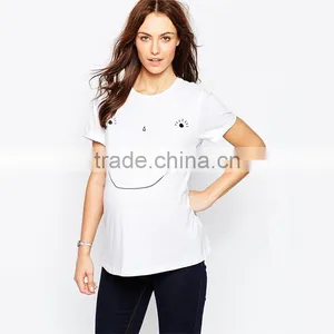 Loose Casual Maternity White t Shirts OEM Embroidered Smile Face t Shirt Wholesale Blank Maternity t Shirts thumbnail-1