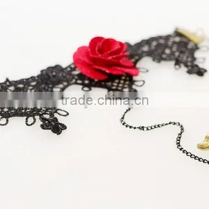 Beautiful Rose Charm Jewelry Sets Lace Flower Bracelet Wrap With Diamond Ring thumbnail-3