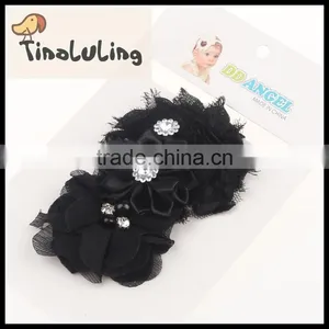 Korean Fashion Cheap Chiffon Mesh Flower Elastic Baby Headband Wholesale thumbnail-2