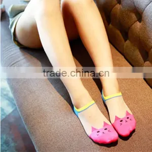 HOT Women Socks Cute Candy Thin Invisible Cotton Socks High/boat Casual Sports Socks Solid Color Cat Cartoon Women Girl Socks thumbnail-1
