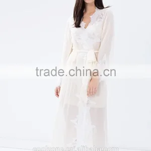 Sexy Relaxed Fit Tie-up Front Sheer Lace Bath Robe for Women thumbnail-6