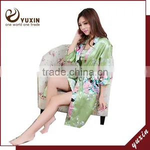 Green Women Sexy Nightgown Bathrobe Long Silk Nightgown SL098 thumbnail-1