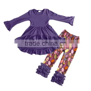 Newest Arrival Baby Girl Boutique Clothing Sets Infant Baby Girls Purple Cotton Ruffle Dresses Clothes Sets and Egg Pants thumbnail-1