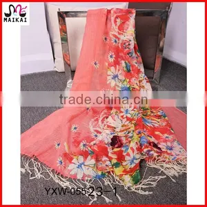 Bright Floral Print Woven Wool Ethiopian Scarf thumbnail-1