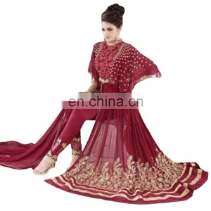 2017 Engagement Party Wear Gown Style Anarkali Suits With Flairs And Fluffy Sleeves Dress Material thumbnail-4